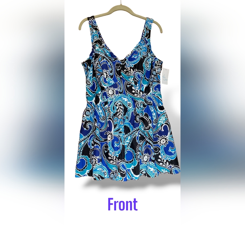 Le Cove Swimdress, Sz 24W, Blue & Black